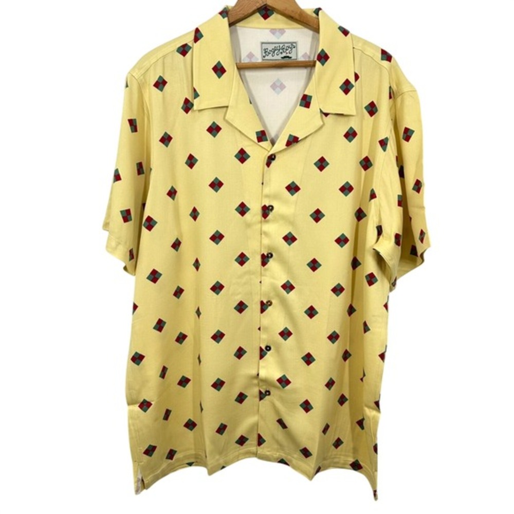 Bogey Boys Size Large Retro‎ Golf Shirt Yellow Button Up Short Sleeve Geometric